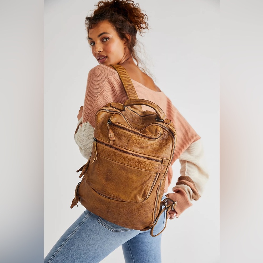 Free People Olive Green Leather Backpack - Picture 2 of 7